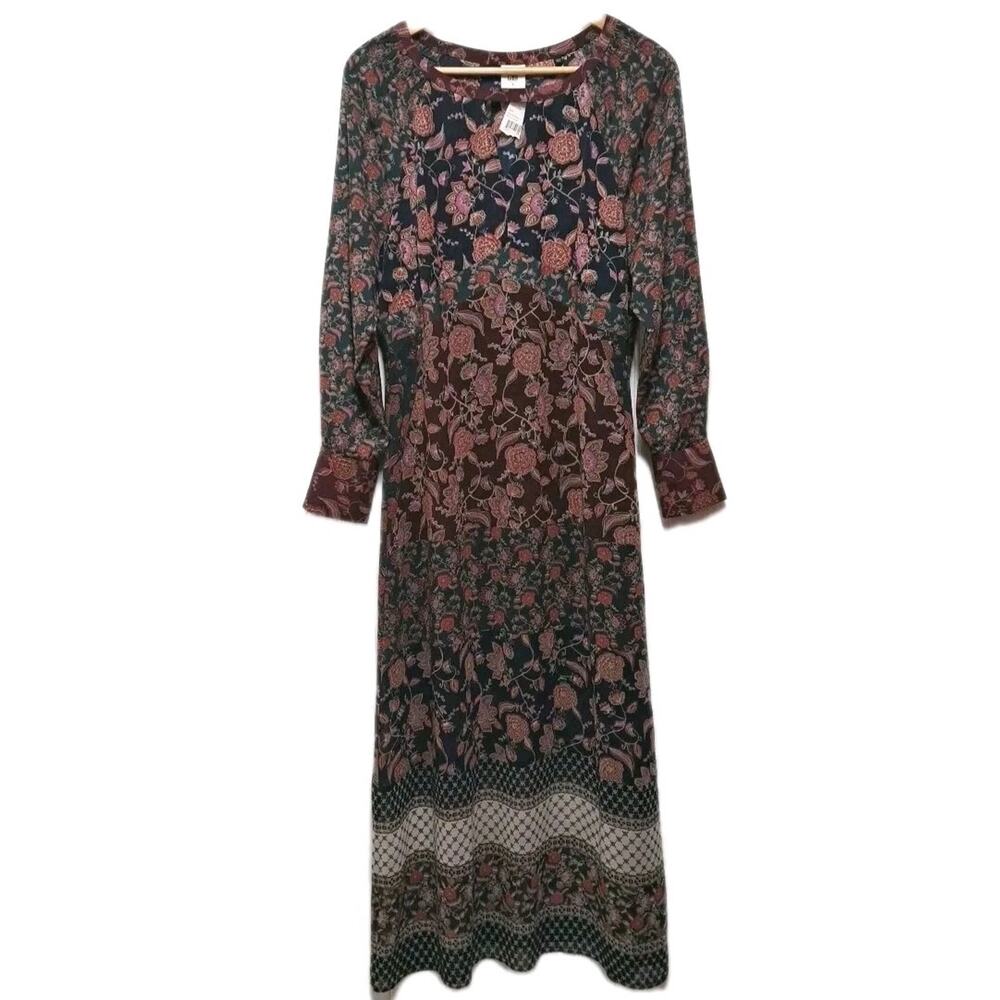 NWT Cabi Festive Long Sleeve Maxi Dress Womens Large L Retro Flower #3675 Boho